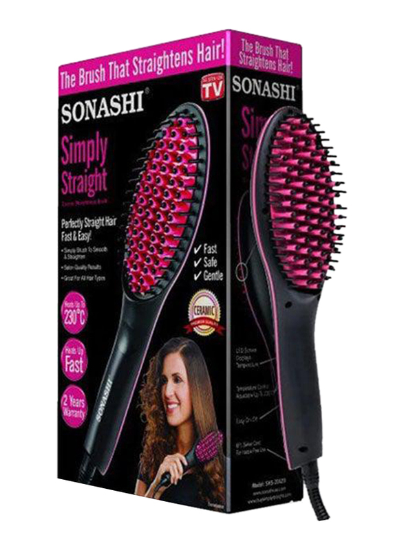 Sonashi Simply Straight Ceramic Brush Hair Straightener, Black/Pink