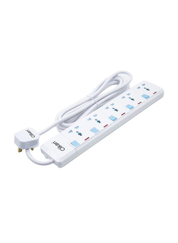 Clikon 5 Way Multi Extension Socket, 5 Meter Cable, White