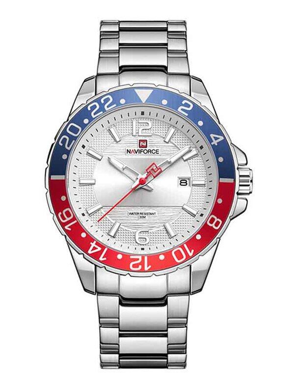 

Naviforce Anlog Watch for Men with Metal Band, Water Resistant, Silver-White