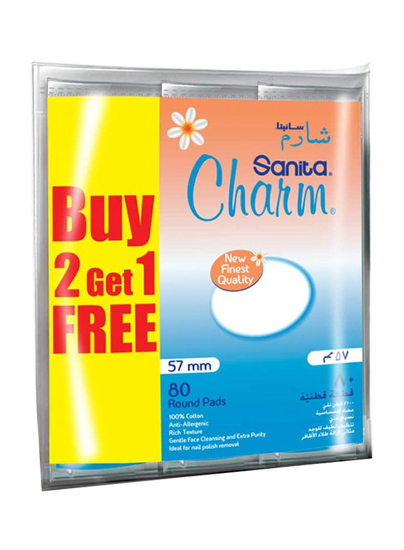 

Sanita Charm Round Cotton Pad, 3 x 80 Pieces