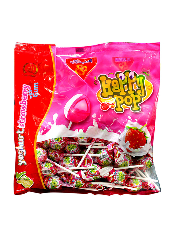Happy Pop Yoghurt Strawberry with Gum, 48 Pieces x 16g