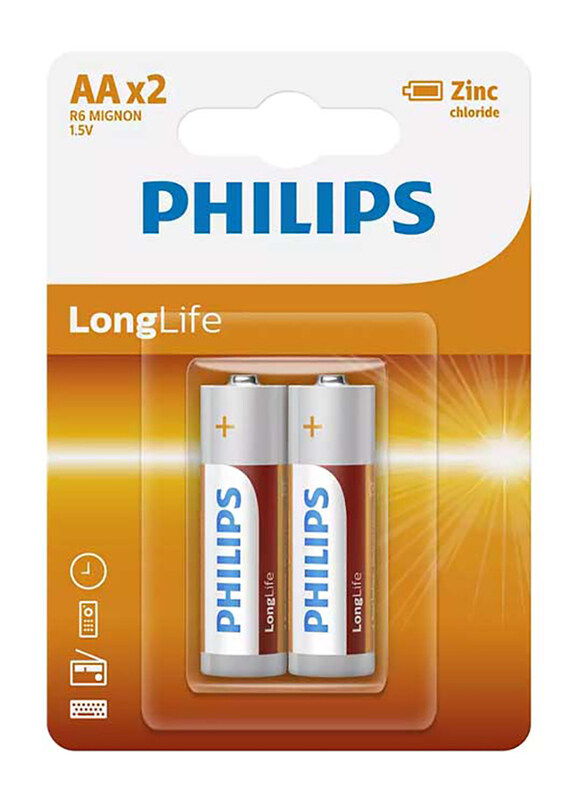 

Philips 1.5V Long Life Zinc Batteries, 2 Pieces, Multicolour