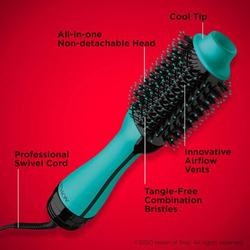 Revlon One Step Hair Dryer And Volumizer Hot Air Brush, RVDR5222TRB, Teal