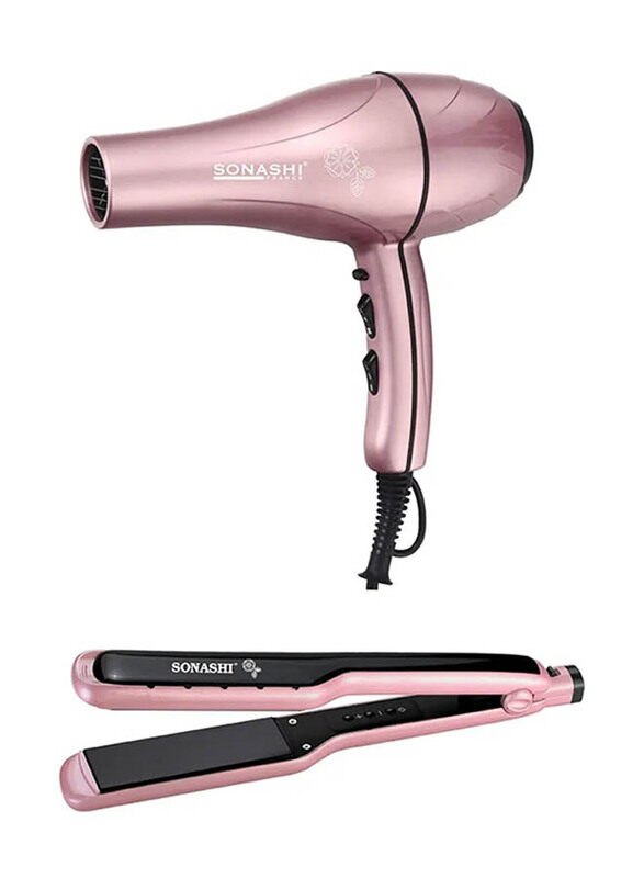 Sonashi Wet & Dry Hair Dryer & Ceramic Straighter Set, SHD-3046+SHS-2059, 2 Pieces, Rose Gold