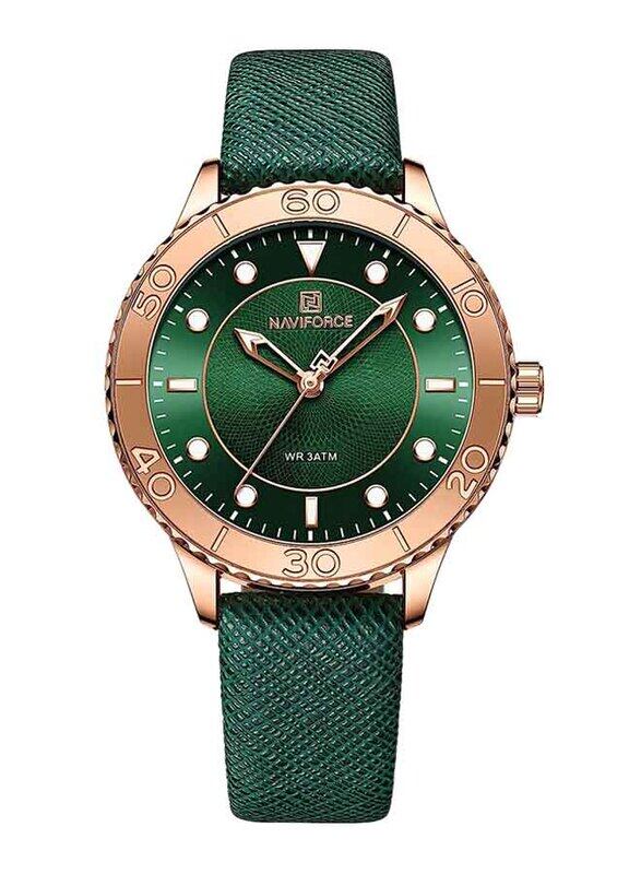 

Naviforce Anlog Watch for Women with Leather Band, Water Resistant, Green