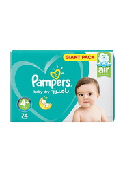 Pampers Baby-Dry Diapers, Size 4+, Maxi Plus, 10-15 Kg, Mega Pack, 74 Count