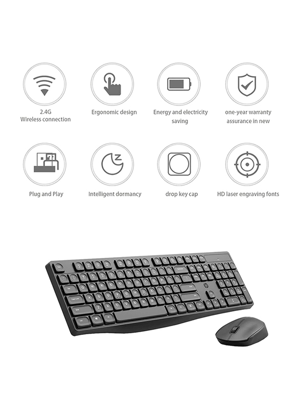 HP CS10 Wireless English Keyboard & Mouse Combo, Black