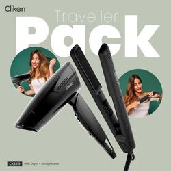Clikon Hair Style Traveller Pack With Hair Dryer & Hair Straightener, 1200W, CK3319, Black