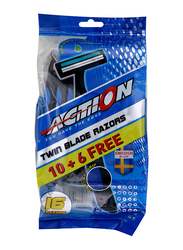 Action Twin Disposable Blade Razor for Men, Blue, 16 Pieces