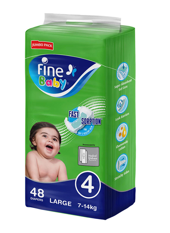 Fine Baby Diapers, Size 4, Large, 7-14 kg, 48 Count