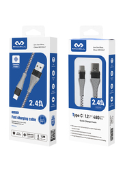 Miccell 1.2-Meter TPE USB Type-A to USB Type-C Charging Cable for Smartphones, VQ-D114-TC, Grey