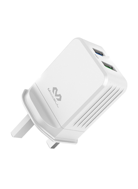 Miccell 5V 2.4A 3Pin Dual Port USB Wall Charger, White