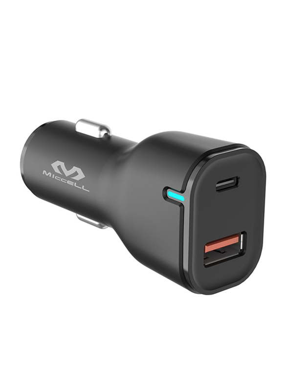 Miccell 20W Dual Port Quick Charge 3.0 Car Fast Charger with Light, Black