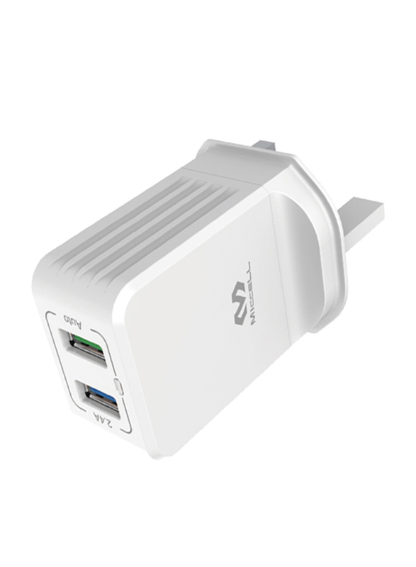 Miccell 5V 2.4A 3Pin Dual Port USB Wall Charger, White