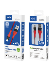 Miccell 1.2-Meter 2.4A TPE USB To Lightning Cable for Smartphones, VQ-D114-IP, Red