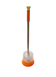 AKC Toilet Brush with Steel Handle and Stand, Orange