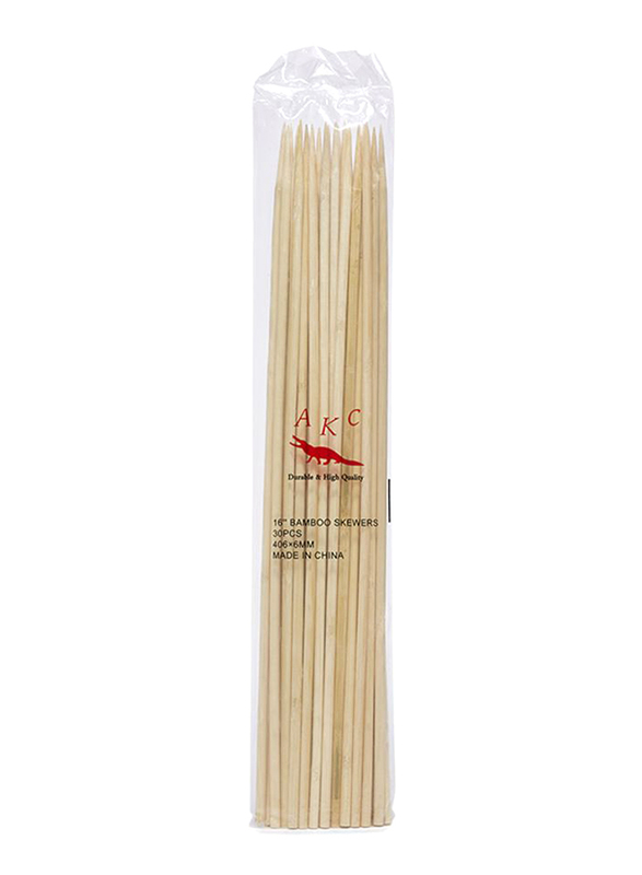 AKC 30-Piece BBQ Bamboo Skewers, 16-inch, Beige
