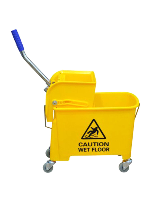 Brooks Mop Wringer Bucket with Wheels, 63x38x97cm, Yellow