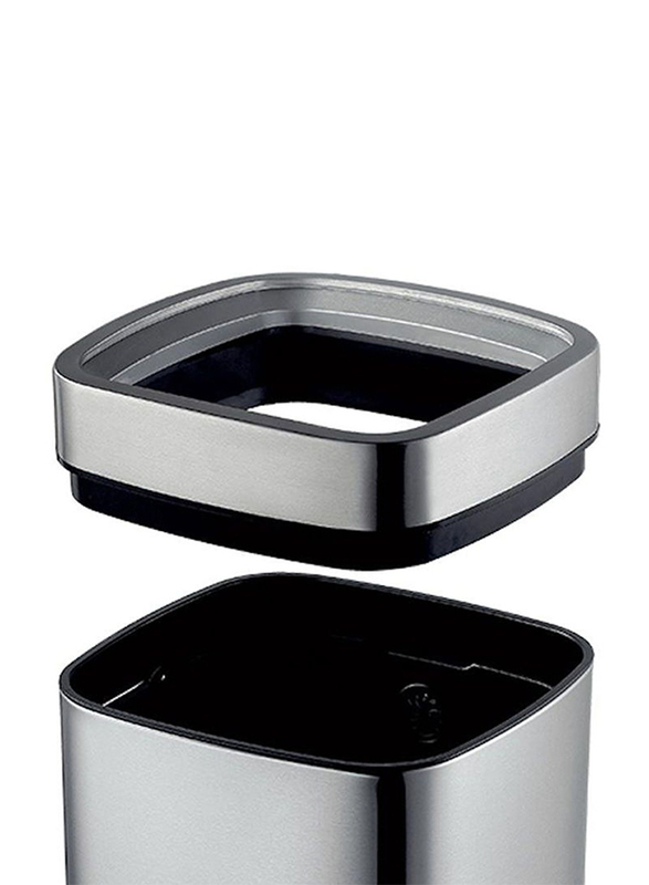 Eko High Quality Sturdy and Durable Environmentally Friendly Fingerprint Proof Open Top Dustbin, 35 Litters, Silver/Black