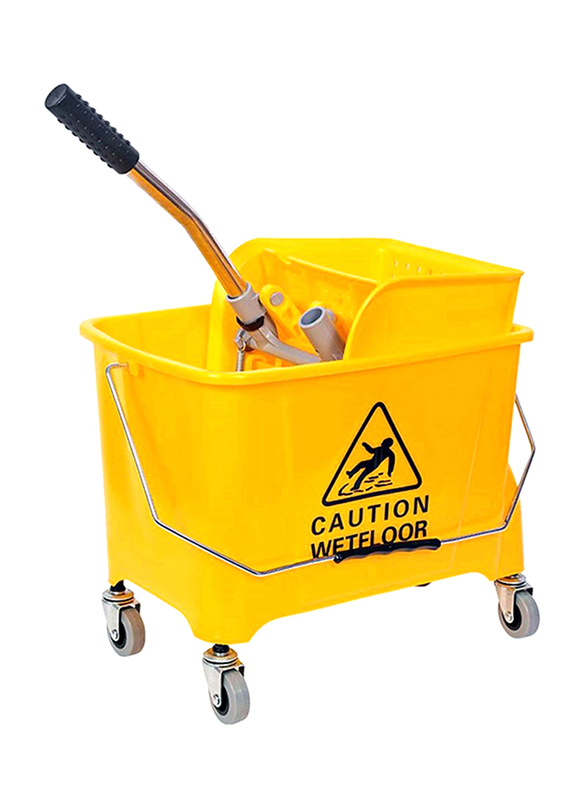 Mop Bucket with Wheel and Wringer, 20 Liters, 35x28x25cm, Yellow
