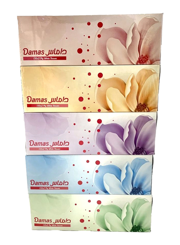 Damas Soft Facial Tissue, 5 Pack x 150 Pieces, White Standard