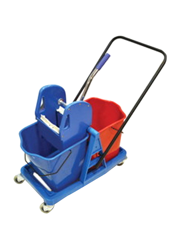Mop Trolley with Two Buckets and Wringer, 50L, Red/Black/Blue