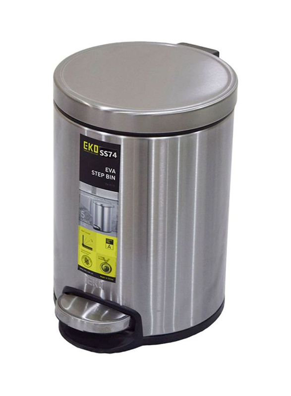 Eko Stainless Steel Step Trash Bin Metallic, 5 Litters, Silver