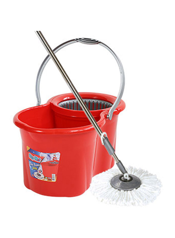 Spin Mop Cleaning Set, 16 Liters, Red/Silver