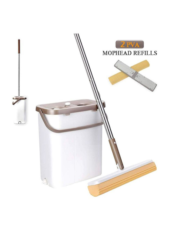 Absorbent Sponge Mops and Bucket Set, 2 Liters, White