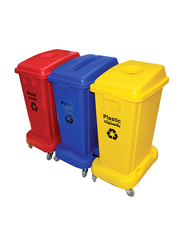 AKC Recycling Bins with Three Compartments, 60 Litters, Yellow/Red/Blue