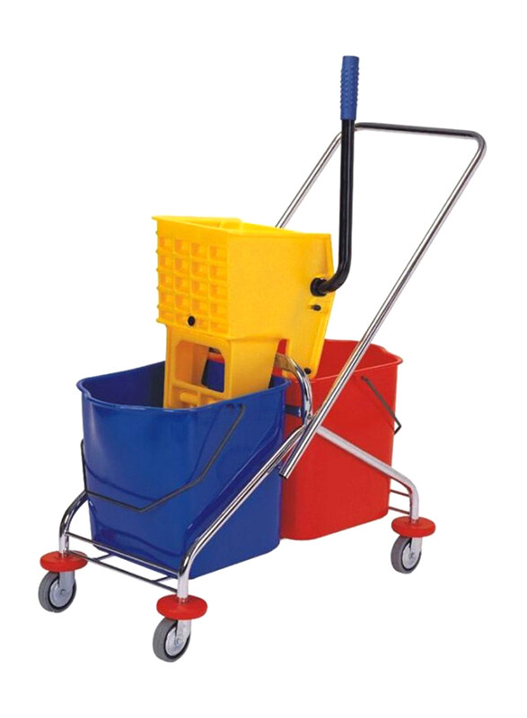 

Generic Mop Trolley with Bucket and Wringer, 40 Liters, Multicolour