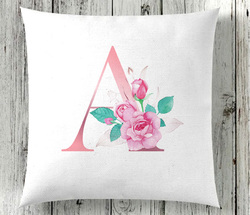 Giftbag Floral Initial Pink Personalised Cushion, 36 x 36cm, White