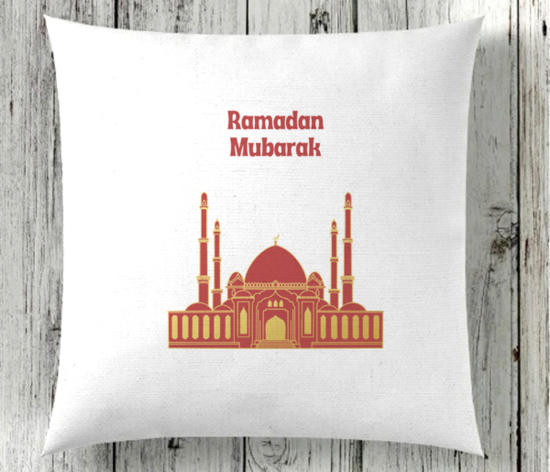 Giftbag Ramadan Mubarak Mosque Cushion, 36 x 36cm, White
