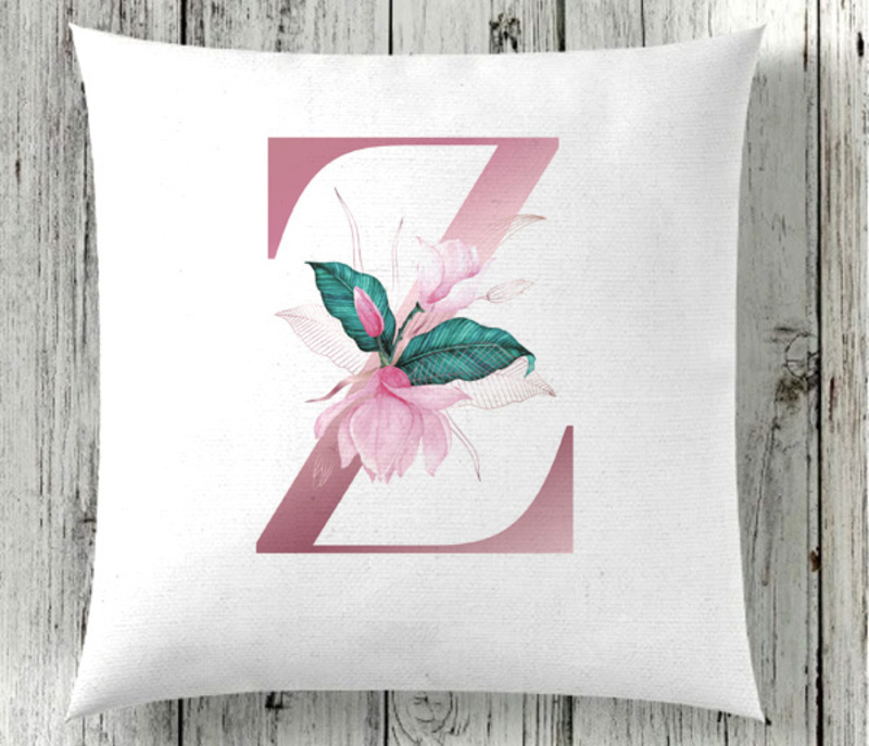 Giftbag Floral Initial Pink Personalised Cushion, 36 x 36cm, White