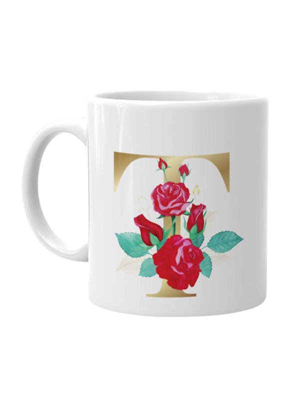 Giftbag 2-Piece Floral Initials Two Different Letter Coffee Mugs, White