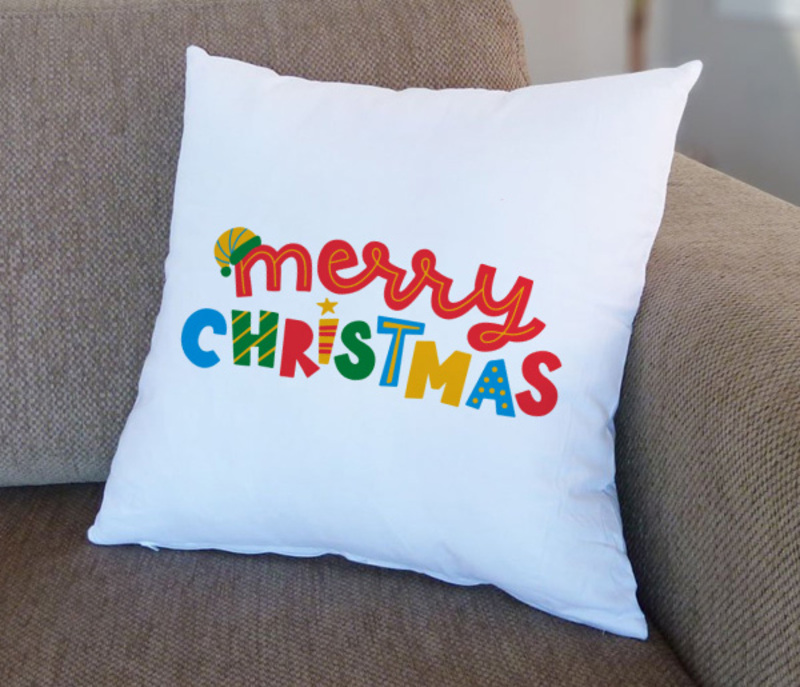 Giftbag Merry Christmas Cushion, 36 x 36cm, White