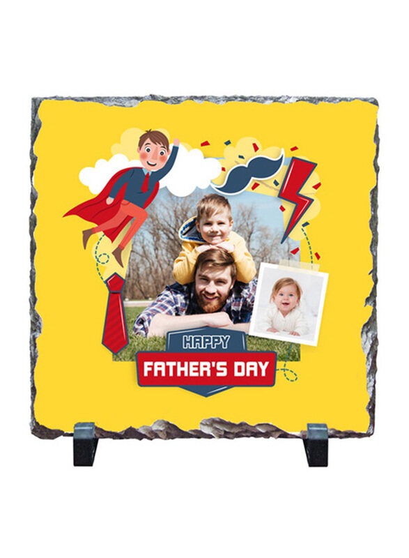 Giftbag Happy Fathers Day Personalised Square Stone, 20 x 20cm, Yellow/Red