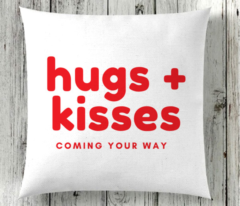 Giftbag Hugs + Kisses Coming Your Way Cushion, 36 x 36cm, White