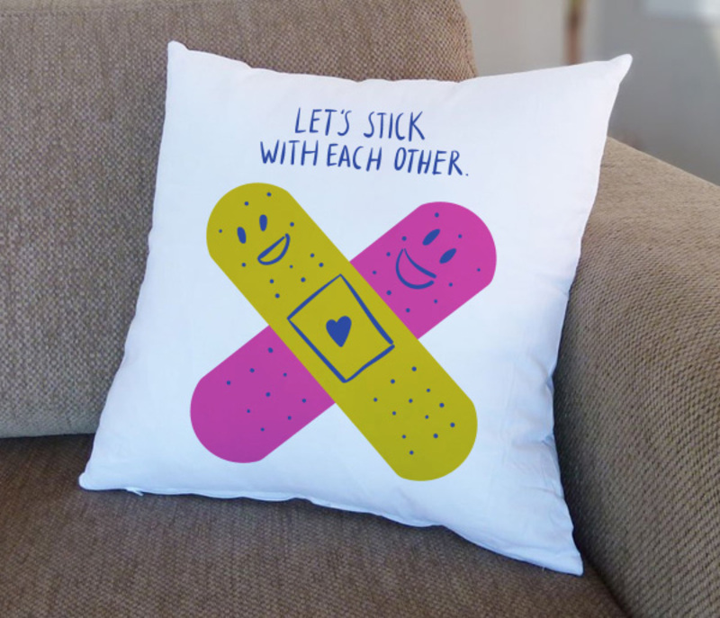 Giftbag Let's Stick With Each Other Cushion, 36 x 36cm, White