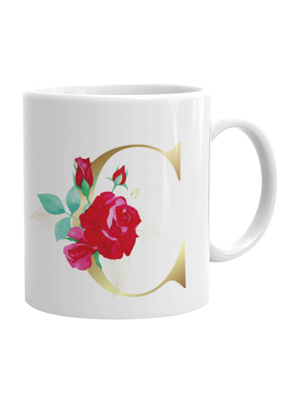 Giftbag 2-Piece Floral Initials Two Different Letter Coffee Mugs, White