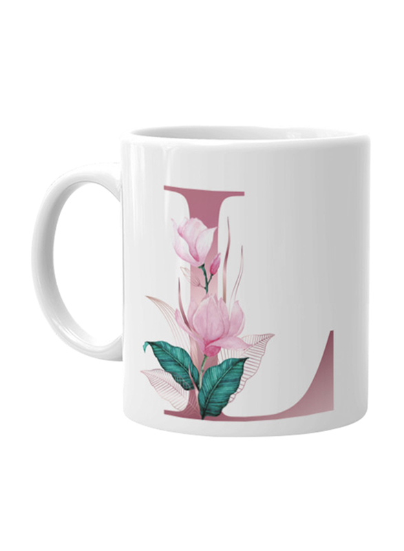 Giftbag Personalised Pink Floral Initial Coffee Mug, White