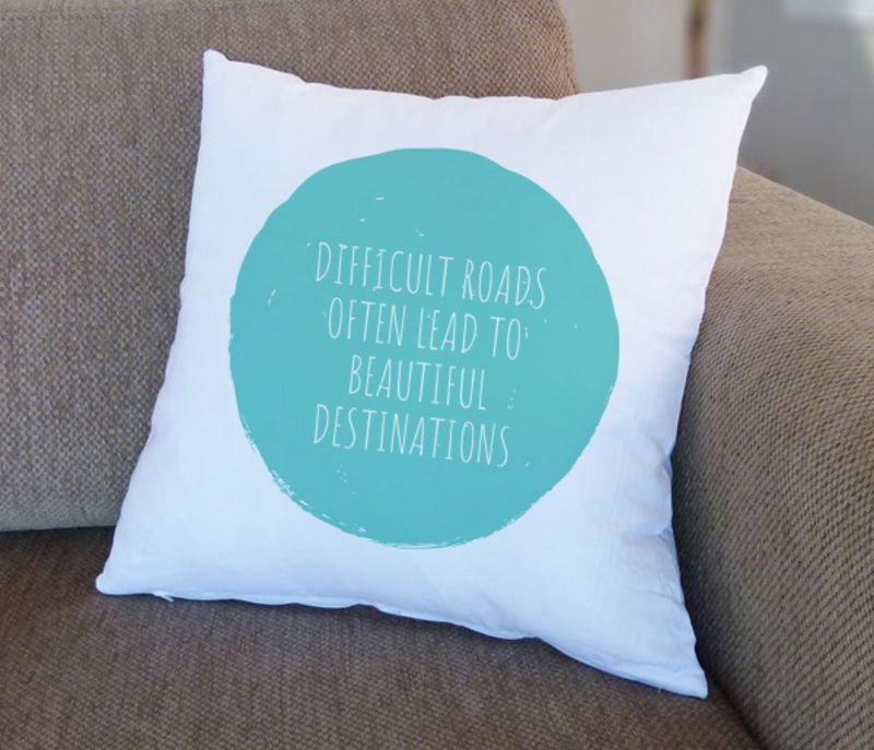 Giftbag Difficult Roads Beautiful Destinations Cushion, 36 x 36cm, White