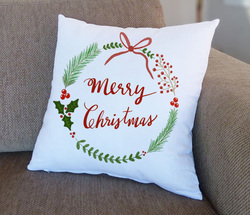 Giftbag Merry Christmas Wreath Cushion, 36 x 36cm, White