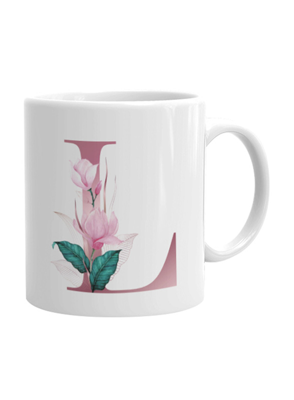 Giftbag Single Floral Initial Personalised Coffee Mug, White