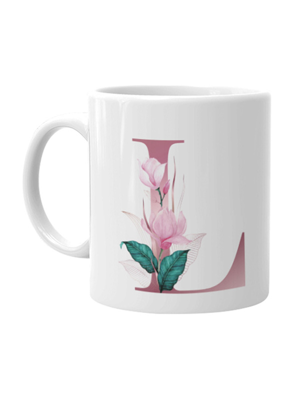 Giftbag Single Floral Initial Personalised Coffee Mug, White