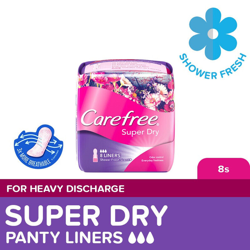 Carefree Super Dry Panty Liners Cottony Soft Breathable For Everyday Freshness Shower Fresh Scent Odor Control 8 Liners