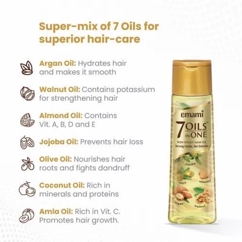 Emami 7 in 1 Non Sticky Hair Oil - Reduce Hair Fall - Promotes Hair Growth - 100 ml