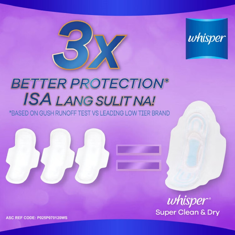 Whisper Super Clean & Dry Pads with Wings 20percent Longer and Wider Up to 12 hours of Leakage Protection Anti Leak Barriers Fast Absorbing 8 pads