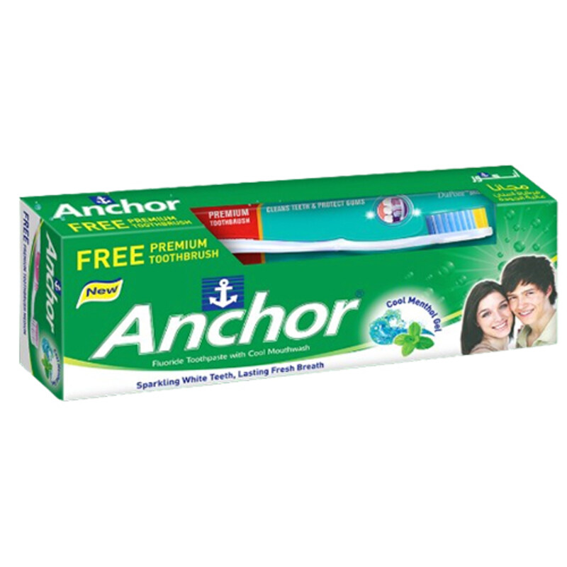 

Anchor Cool Menthol Gel Toothpaste with Free Toothbrush - Flouride Toothpaste with Cool Mouthwash - For Sparkling White Teeth - Lasting Fresh Breath -