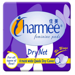 Charmee Feminine Pads Dry Net With Quick Dry Cover - No Wings - 8 Pads